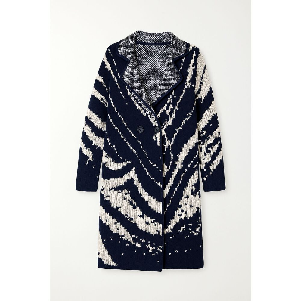 ONE GREY DAY Patterned Wool Blend Long‎ Cardigan Navy/White Small